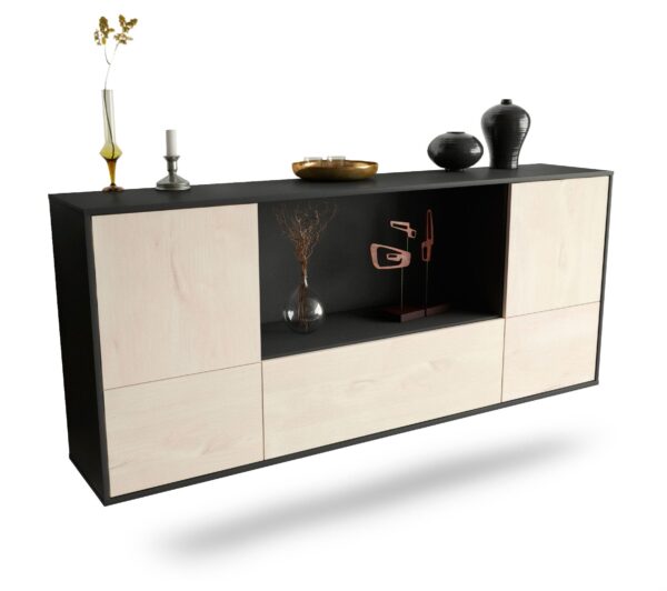 Sideboard Sunnyvale | hängend | Korpus Anthrazit | Front in Zeder Holz Optik | 180x79x35cm (BxHxT)