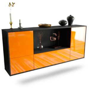 Sideboard Sunnyvale | hängend | Korpus Anthrazit | Front in Hochglanz Orange | 180x79x35cm (BxHxT)