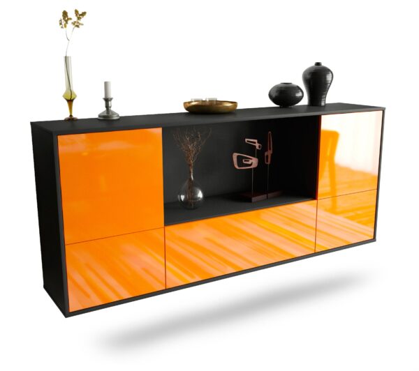 Sideboard Sunnyvale | hängend | Korpus Anthrazit | Front in Hochglanz Orange | 180x79x35cm (BxHxT)