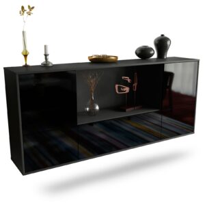 Sideboard Sunnyvale | hängend | Korpus Anthrazit | Front in Hochglanz Schwarz | 180x79x35cm (BxHxT)