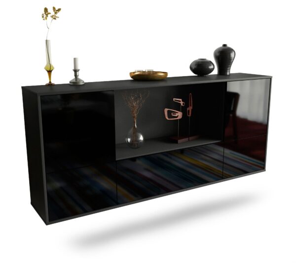 Sideboard Sunnyvale | hängend | Korpus Anthrazit | Front in Hochglanz Schwarz | 180x79x35cm (BxHxT)