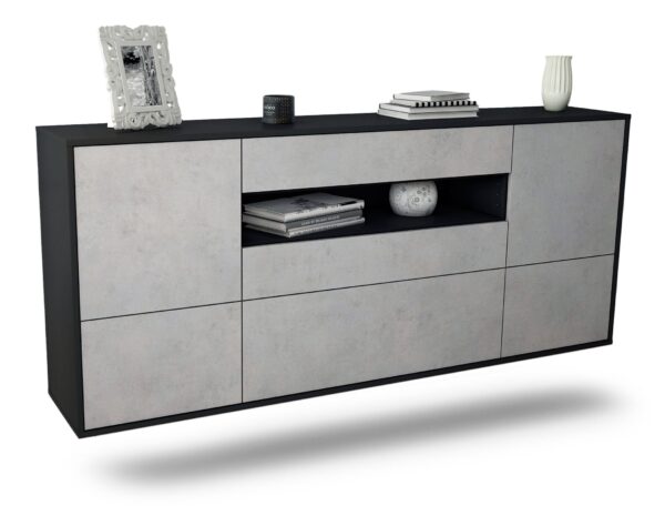 Sideboard Savannah | hängend | Korpus Anthrazit | Front in Beton Optik | 180x79x35cm (BxHxT)
