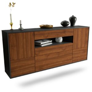 Sideboard Savannah | hängend | Korpus Anthrazit | Front in Walnuss Holz Optik | 180x79x35cm (BxHxT)