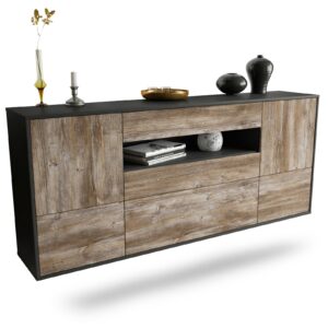 Sideboard Savannah | hängend | Korpus Anthrazit | Front in Treibholz Holz Optik | 180x79x35cm (BxHxT)