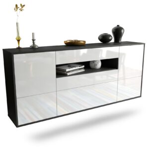 Sideboard Savannah | hängend | Korpus Anthrazit | Front in Hochglanz Weiß | 180x79x35cm (BxHxT)