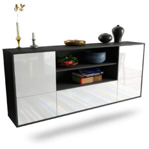 Sideboard Sterling Heights | hängend | Korpus Anthrazit | Front in Hochglanz Weiß | 180x79x35cm (BxHxT)