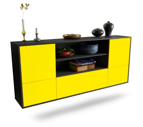 Sideboard Sterling Heights | hängend | Korpus Anthrazit | Front in Gelb | 180x79x35cm (BxHxT)