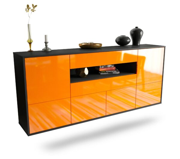 Sideboard McAllen | hängend | Korpus Anthrazit | Front in Hochglanz Orange | 180x79x35cm (BxHxT)