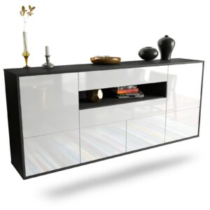 Sideboard McAllen | hängend | Korpus Anthrazit | Front in Hochglanz Weiß | 180x79x35cm (BxHxT)