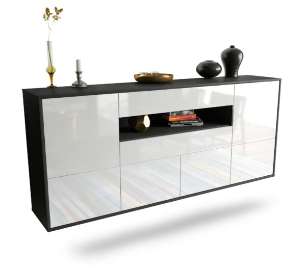 Sideboard McAllen | hängend | Korpus Anthrazit | Front in Hochglanz Weiß | 180x79x35cm (BxHxT)