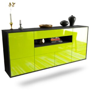 Sideboard McAllen | hängend | Korpus Anthrazit | Front in Hochglanz Grün | 180x79x35cm (BxHxT)