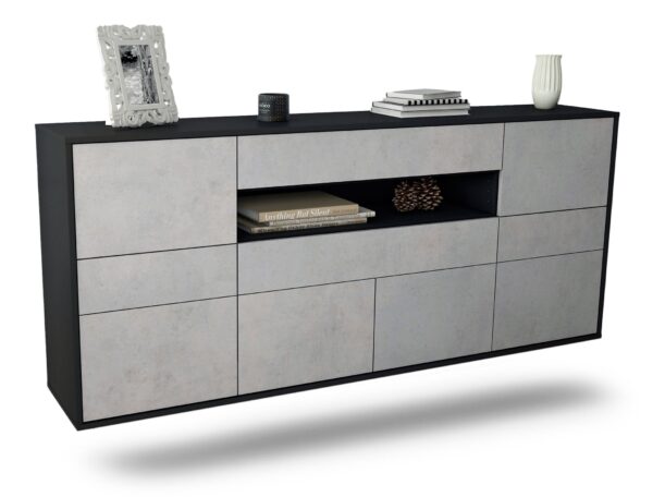 Sideboard Coral Springs | hängend | Korpus Anthrazit | Front in Beton Optik | 180x79x35cm (BxHxT)