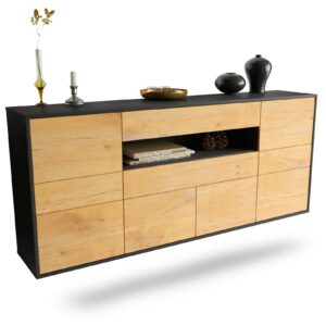 Sideboard Coral Springs | hängend | Korpus Anthrazit | Front in Eiche Holz Optik | 180x79x35cm (BxHxT)