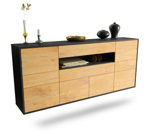 Sideboard Coral Springs | hängend | Korpus Anthrazit | Front in Eiche Holz Optik | 180x79x35cm (BxHxT)