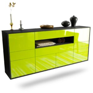 Sideboard Coral Springs | hängend | Korpus Anthrazit | Front in Hochglanz Grün | 180x79x35cm (BxHxT)