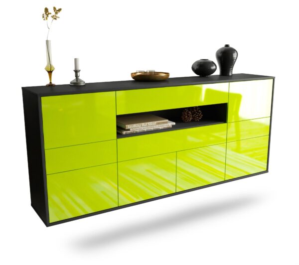 Sideboard Coral Springs | hängend | Korpus Anthrazit | Front in Hochglanz Grün | 180x79x35cm (BxHxT)