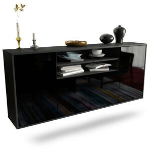 Sideboard Cedar Rapids | hängend | Korpus Anthrazit | Front in Hochglanz Schwarz | 180x79x35cm (BxHxT)