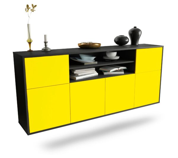 Sideboard Cedar Rapids | hängend | Korpus Anthrazit | Front in Gelb | 180x79x35cm (BxHxT)