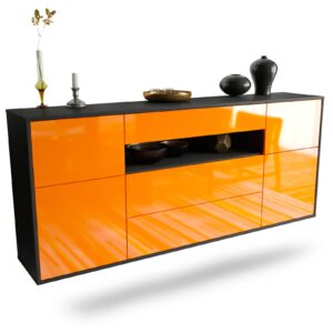 Sideboard Elizabeth | hängend | Korpus Anthrazit | Front in Hochglanz Orange | 180x79x35cm (BxHxT)
