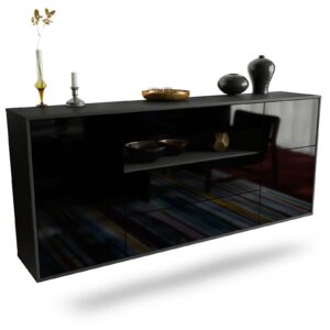 Sideboard Elizabeth | hängend | Korpus Anthrazit | Front in Hochglanz Schwarz | 180x79x35cm (BxHxT)