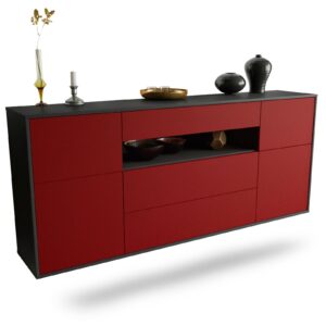 Sideboard Elizabeth | hängend | Korpus Anthrazit | Front in Bordeaux | 180x79x35cm (BxHxT)
