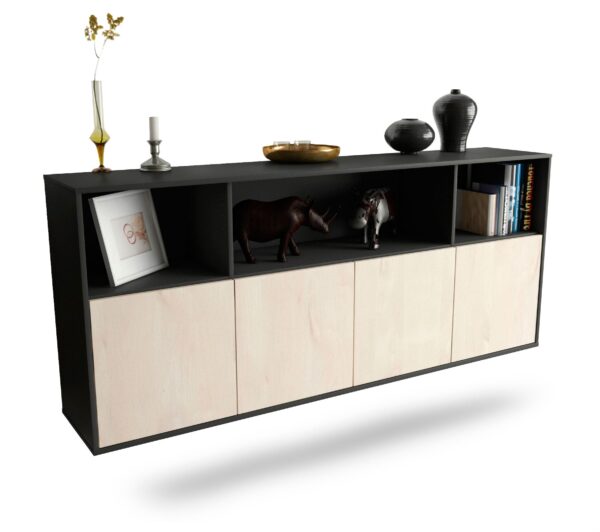 Sideboard Columbia | hängend | Korpus Anthrazit | Front in Zeder Holz Optik | 180x79x35cm (BxHxT)