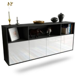Sideboard Columbia | hängend | Korpus Anthrazit | Front in Hochglanz Weiß | 180x79x35cm (BxHxT)