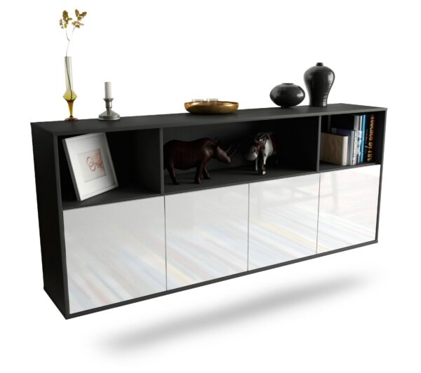 Sideboard Columbia | hängend | Korpus Anthrazit | Front in Hochglanz Weiß | 180x79x35cm (BxHxT)