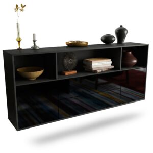 Sideboard Hartford | hängend | Korpus Anthrazit | Front in Hochglanz Schwarz | 180x79x35cm (BxHxT)