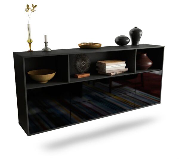 Sideboard Hartford | hängend | Korpus Anthrazit | Front in Hochglanz Schwarz | 180x79x35cm (BxHxT)