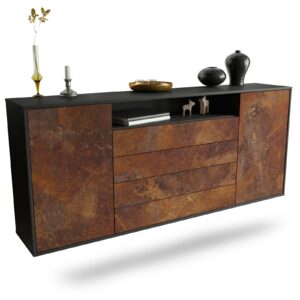Sideboard New Haven | hängend | Korpus Anthrazit | Front in Rost Optik | 180x79x35cm (BxHxT)