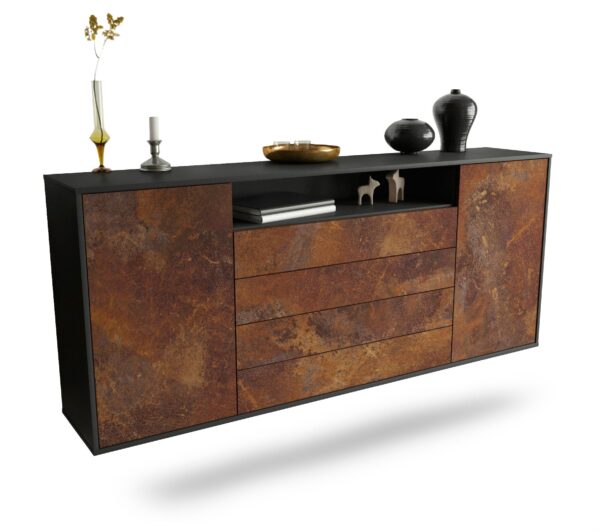 Sideboard New Haven | hängend | Korpus Anthrazit | Front in Rost Optik | 180x79x35cm (BxHxT)
