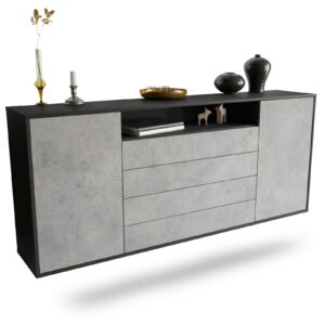 Sideboard New Haven | hängend | Korpus Anthrazit | Front in Beton Optik | 180x79x35cm (BxHxT)