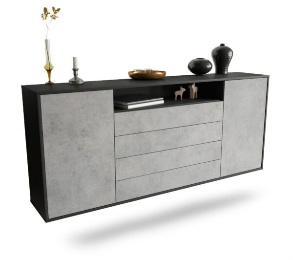 Sideboard New Haven | hängend | Korpus Anthrazit | Front in Beton Optik | 180x79x35cm (BxHxT)