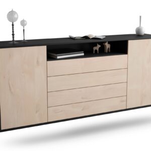 Sideboard New Haven | hängend | Korpus Anthrazit | Front in Zeder Holz Optik | 180x79x35cm (BxHxT)