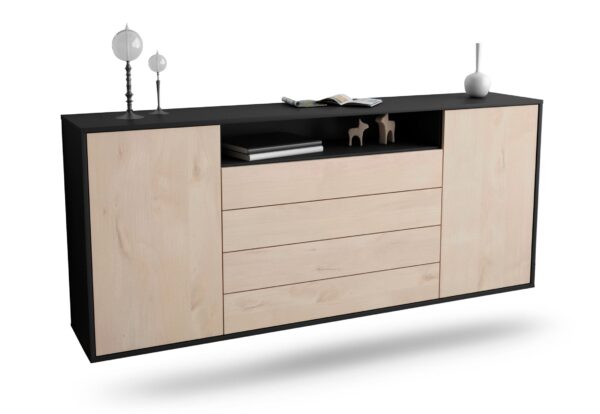 Sideboard New Haven | hängend | Korpus Anthrazit | Front in Zeder Holz Optik | 180x79x35cm (BxHxT)