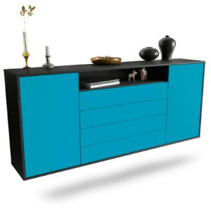 Sideboard New Haven | hängend | Korpus Anthrazit | Front in Türkis | 180x79x35cm (BxHxT)