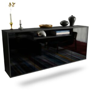 Sideboard Carrollton | hängend | Korpus Anthrazit | Front in Hochglanz Schwarz | 180x79x35cm (BxHxT)