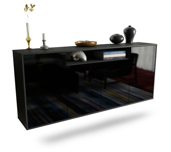 Sideboard Carrollton | hängend | Korpus Anthrazit | Front in Hochglanz Schwarz | 180x79x35cm (BxHxT)