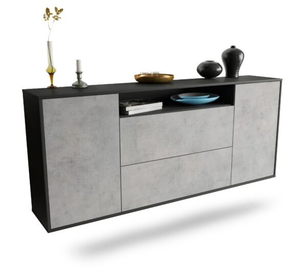 Sideboard Thousand Oaks | hängend | Korpus Anthrazit | Front in Beton Optik | 180x79x35cm (BxHxT)