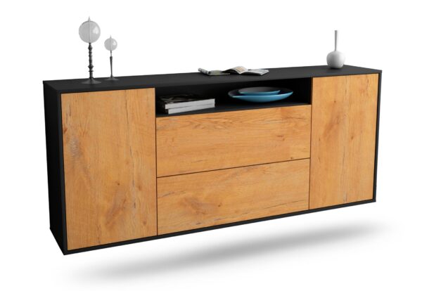 Sideboard Thousand Oaks | hängend | Korpus Anthrazit | Front in Eiche Holz Optik | 180x79x35cm (BxHxT)