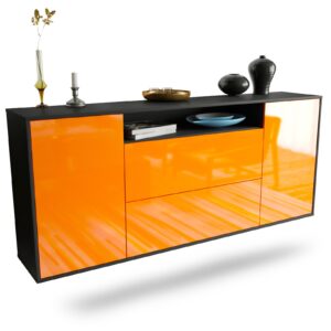 Sideboard Thousand Oaks | hängend | Korpus Anthrazit | Front in Hochglanz Orange | 180x79x35cm (BxHxT)