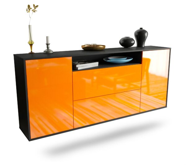 Sideboard Thousand Oaks | hängend | Korpus Anthrazit | Front in Hochglanz Orange | 180x79x35cm (BxHxT)