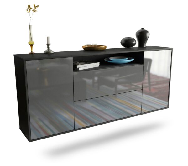 Sideboard Thousand Oaks | hängend | Korpus Anthrazit | Front in Hochglanz Grau | 180x79x35cm (BxHxT)