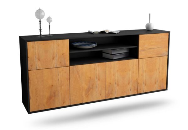 Sideboard Topeka | hängend | Korpus Anthrazit | Front in Eiche Holz Optik | 180x79x35cm (BxHxT)