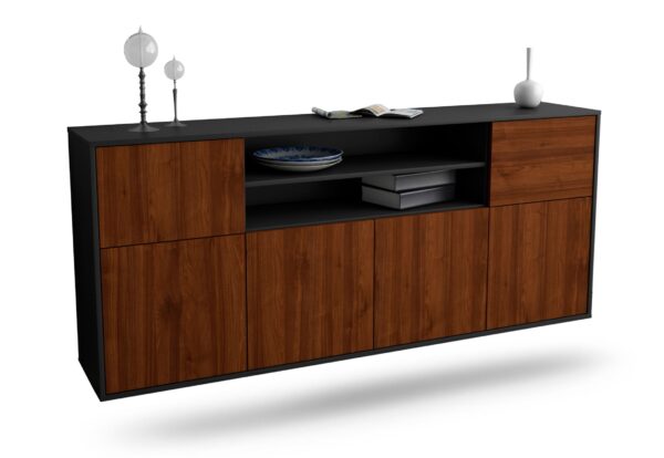 Sideboard Topeka | hängend | Korpus Anthrazit | Front in Walnuss Holz Optik | 180x79x35cm (BxHxT)