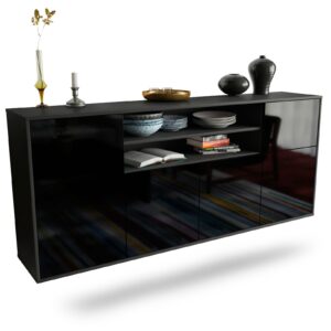 Sideboard Topeka | hängend | Korpus Anthrazit | Front in Hochglanz Schwarz | 180x79x35cm (BxHxT)
