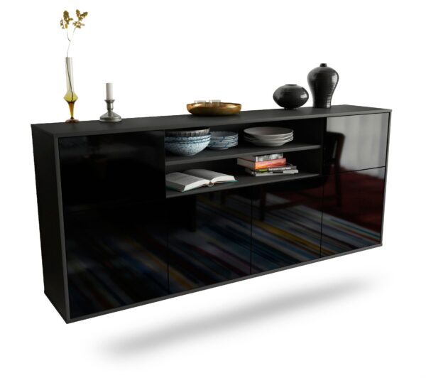 Sideboard Topeka | hängend | Korpus Anthrazit | Front in Hochglanz Schwarz | 180x79x35cm (BxHxT)