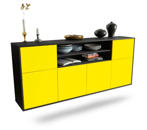 Sideboard Topeka | hängend | Korpus Anthrazit | Front in Gelb | 180x79x35cm (BxHxT)
