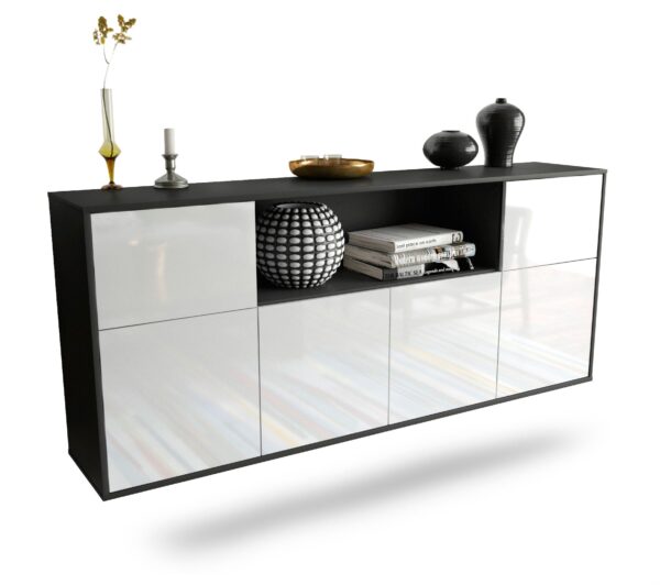 Sideboard West Valley City | hängend | Korpus Anthrazit | Front in Hochglanz Weiß | 180x79x35cm (BxHxT)